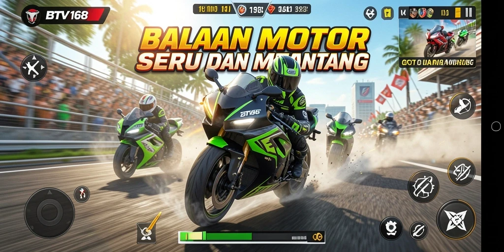 Tampilan menarik dari balapan motor di BTV168 dengan grafis memukau.