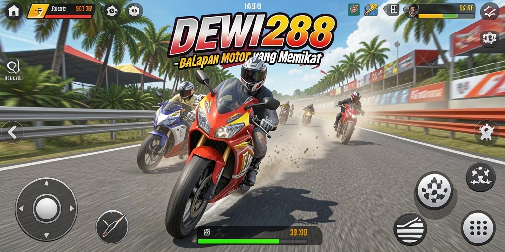 Tampilan gameplay menarik dari DEWI288 yang menunjukkan balapan motor.