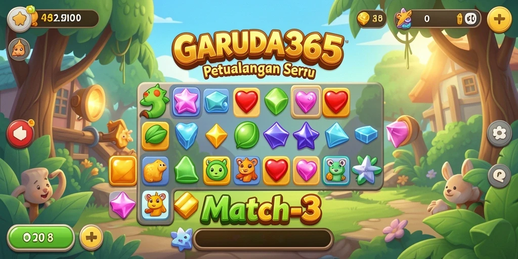 Tampilan gameplay seru dari GARUDA365 yang menampilkan aksi Match-3.