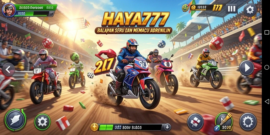 Screenshot HAYA777 menampilkan aksi balapan yang mendebarkan di trek yang berliku.