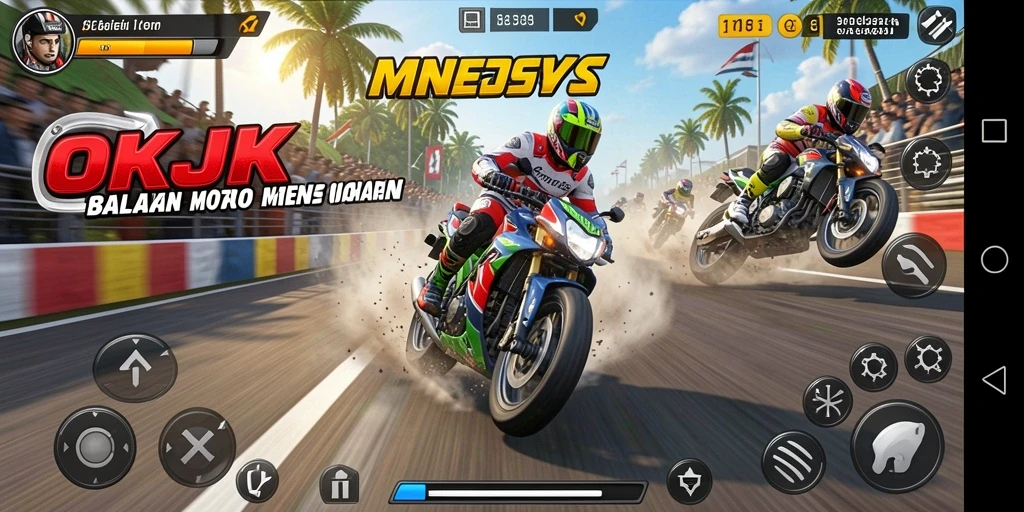 Gameplay balapan motor yang mendebarkan dan penuh aksi.