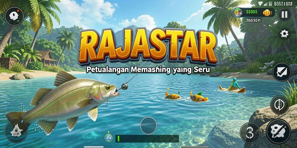Tampilan gameplay memancing dalam RAJASTAR yang menakjubkan.