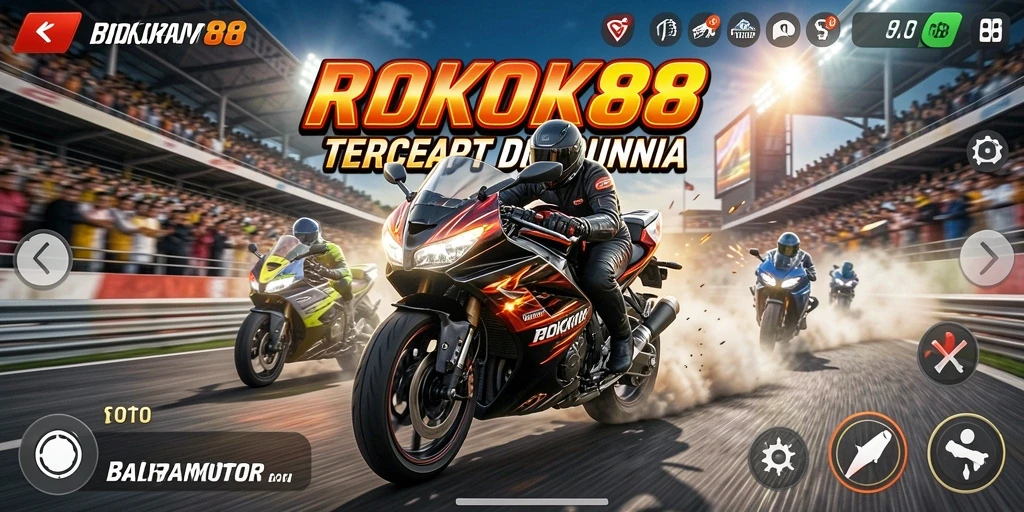 Tampilan gameplay ROKOK88 yang mendebarkan dalam balapan motor.