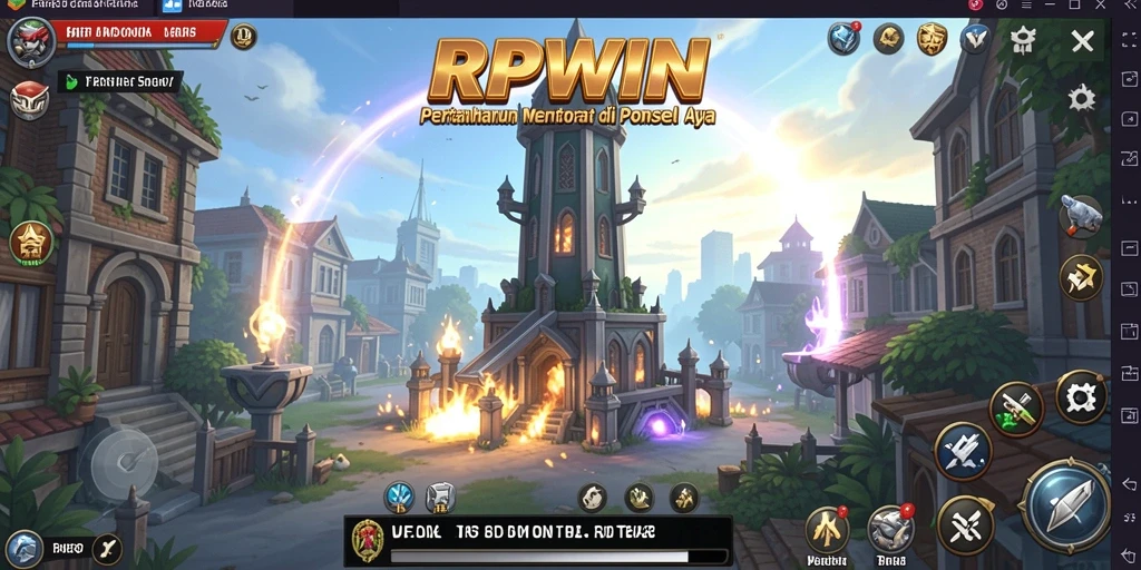Tampilan gameplay RPWIN saat melawan musuh di menara pertahanan.